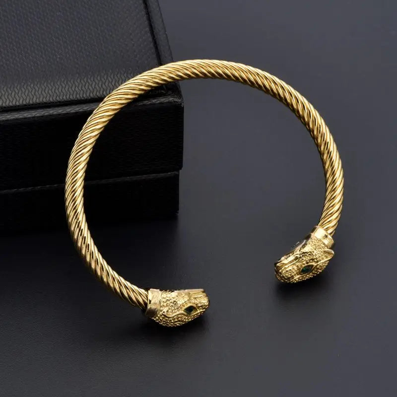 New Fashion Leopard Head Stainless Steel Open Men Women Cuff  Bangles Trendy Mesh Surface Chain Link Bracelets Pulsera