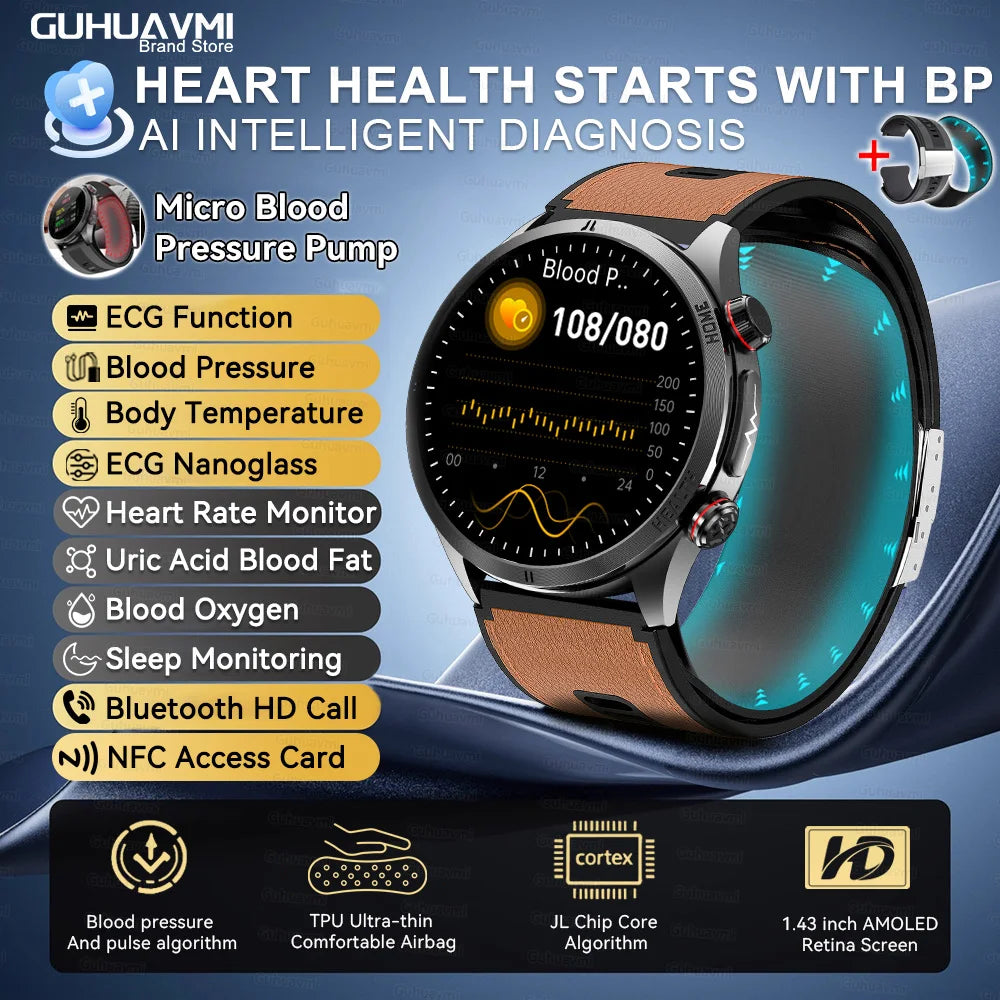 2026New NFC Health Smart Watch Men Air Pump+Air Bag Precise Blood Pressure Fat Measurement Voice Call SmartWatch For Android IOS