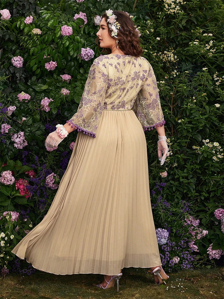 TOLEEN Women Plus Size Maxi Dresses Elegant Lace Evening Dress Fashion Pleated Skirt Formal Luxury Wedding Vestidos de Novia