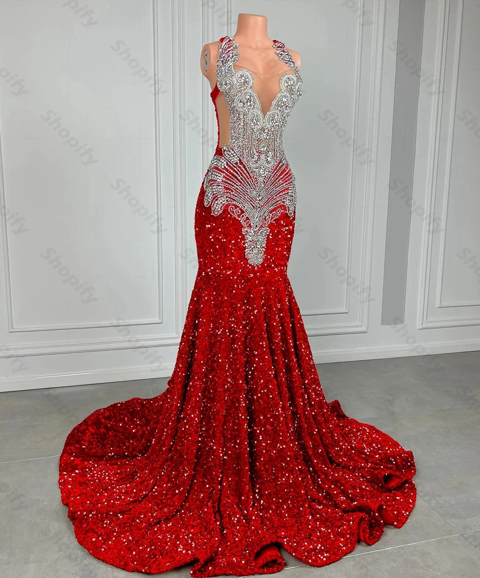 Homecoming Dresses: Mermaid Prom Dresses Luxury Silver Crystal Prom Gowns