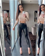 Black Leather Leggings Skinny Sexy Casual Pants Spandex Stretchy Legging Femme