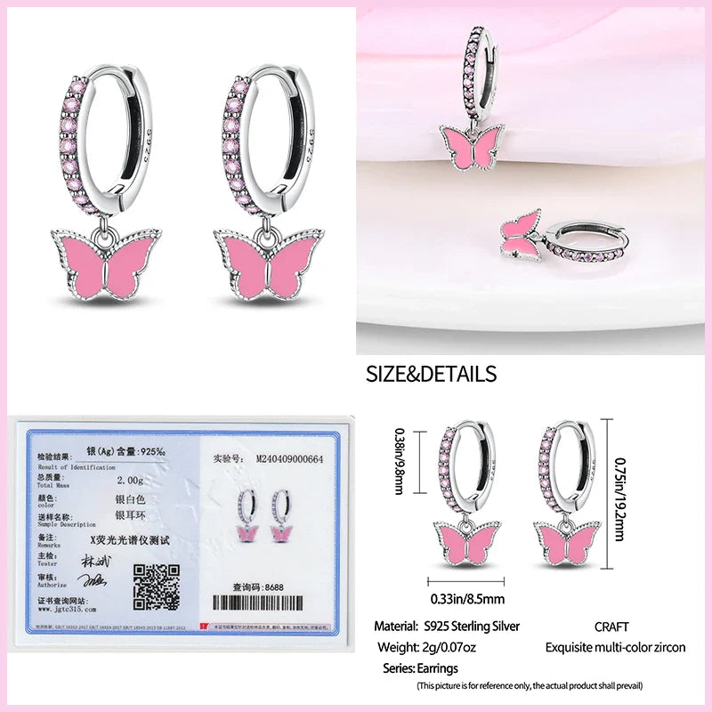 Earrings For Womens 925 Silver Color Pink Rainbow Horse Bear Bee Double Hoop Earrings Fine Engagement Anniversary Jewelry Gifts