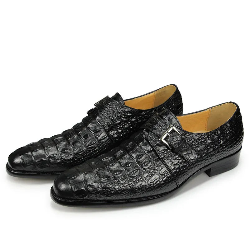 Crocodile Printing Loafers Monk Strap Buckle Pointed Toe Shoe Men Formal Genuine Leather Size 39-48 Good Quality