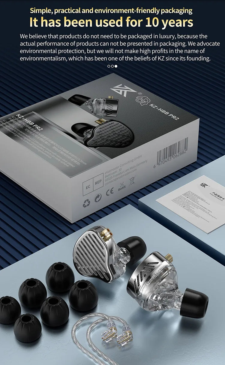 KZ X HBB PR2 Flat Driver In Ear Earphones 13.2mm plane big horns HiFi Bass Monitor Earbuds Sport Wired Headset
