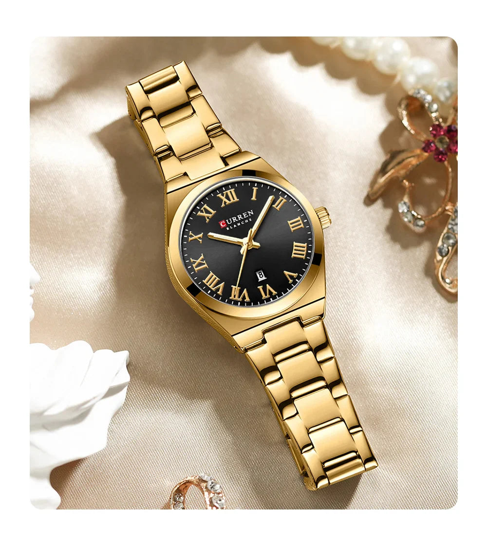 CURREN Luxury Women Watches Fashion Casual FemaleLadies Stainless Steel Quartz Wristwatches Life Waterproof Girlfriend Gift