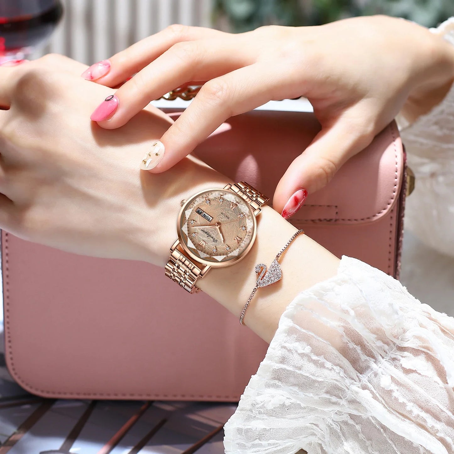 POEDAGAR Elegant Luxury Women Watch Waterproof Luminous Date Week Ladies Watches Fashion Stainless Steel Quartz Woman Wristwatch