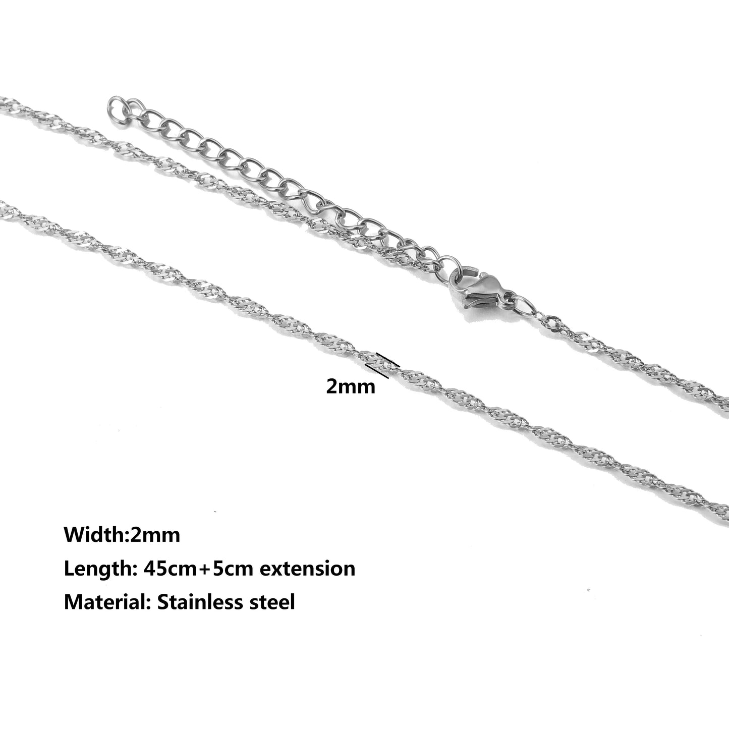 5pcs Stainless Steel Bead Chain Cuba Cross O Ripple Chain Necklace Plated Gold 45CM Adjustable Chain Lobster Clasp DIY Necklace