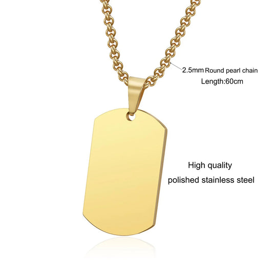 1PC 316L Stainless Steel Pendant Necklace Silver Gold Black Color Blank Dog Tag Plate Army Biker Chain Necklace Man Woman 3 Size