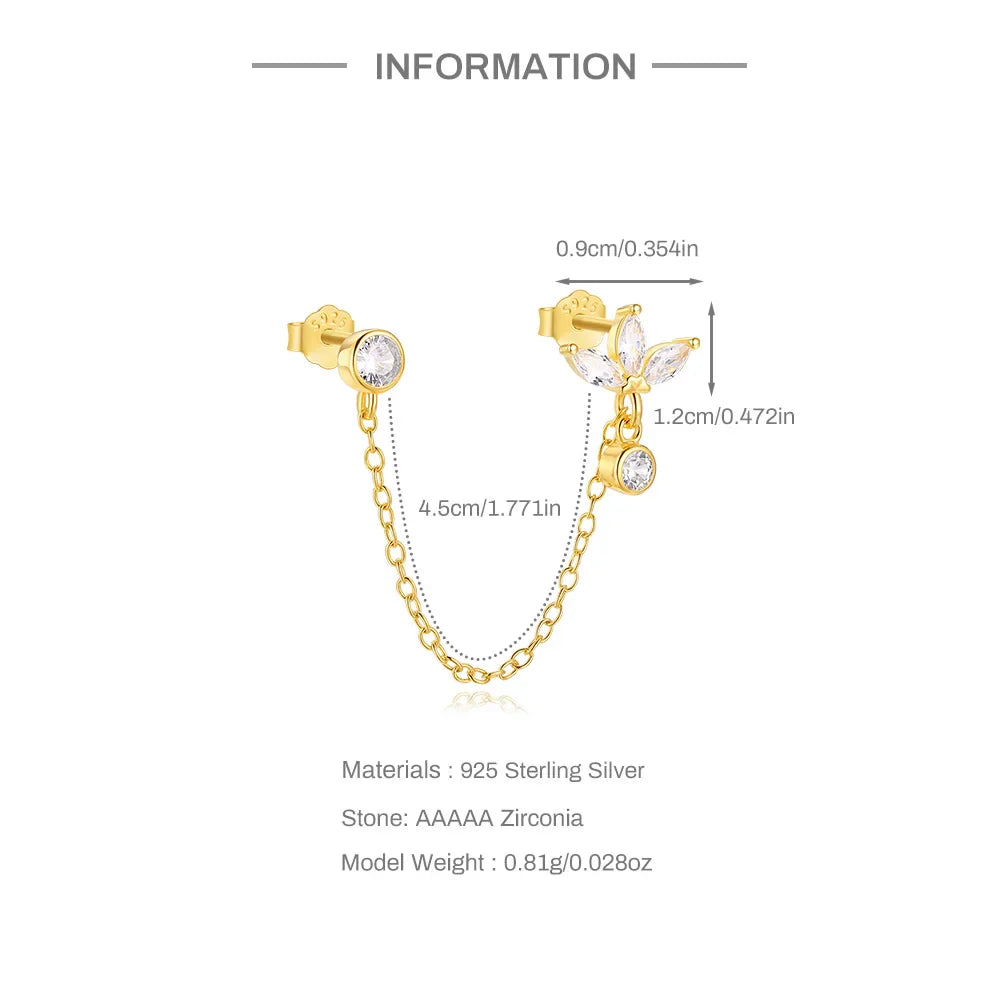 CANNER 1PC 925 Sterling Silver Horse Eye Chain Tassel Zircon Drop Earrings For Women Ins Minimalism Geometric Earrings Gift