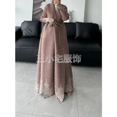 Abaya Fashion Lapel Pleated Long Sleeved Cardigan Windbreaker Jacket Saudi Abayas