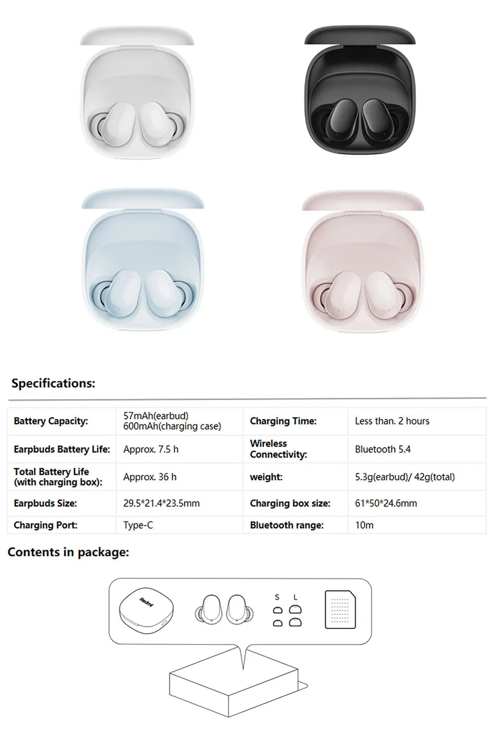 Global Version Redmi buds 6 Play Earphone AI noise cancellation for calls 10mm Dynamic Driver Bluetooth 5.4 TWS Headphone