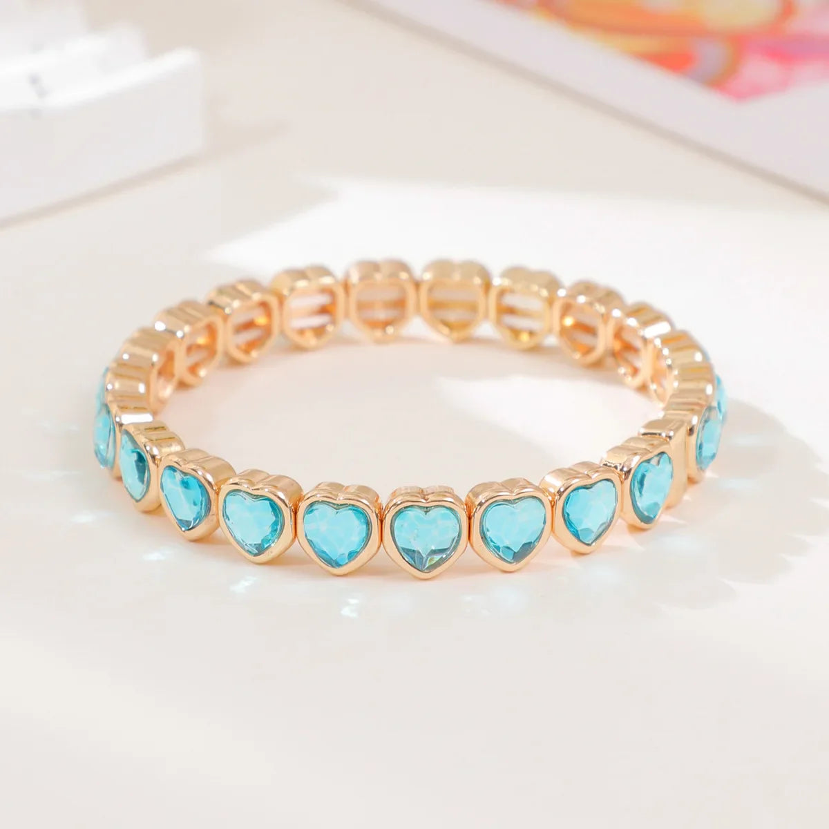 Gold Color Love Heart Bracelet For Women Rhinestone Peach Elastic Bangle Hand Hoop Women Delicate Summer Jewelry Accessory