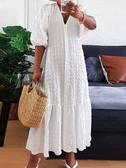 Plus Size Women Shirt Dress Summer V Neck Buttons Half Sleeve Long Maxi