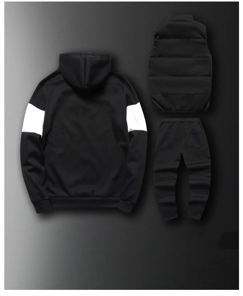3 Pieces Set Hoodies+Vest+Pants Casual Track Suit Clothing Coats Winter Thick Warm Tracksuit for Couple Printed Mens Set Vest