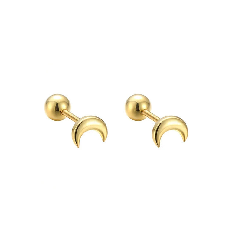 WANTME 925 Sterling Silver Fashion Simple Golden Flower Beads Small Stud Earrings for Women Teen Piercing Jewelry Accessories