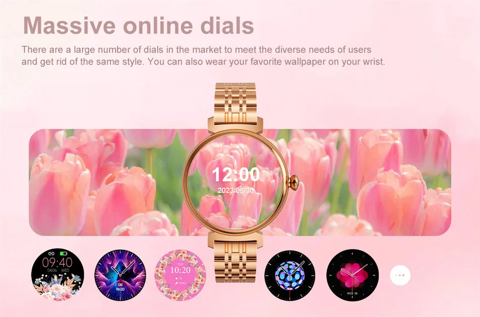 1.04 inch AMOLED Screen Fashion Ladies Smart Watch Screen Always Display Bluetooth Call Smartwatch Metal Body Small Screen Watch