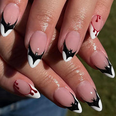 24Pcs Halloween False Nails with Almond Head Design Mid-length French Fake Nails