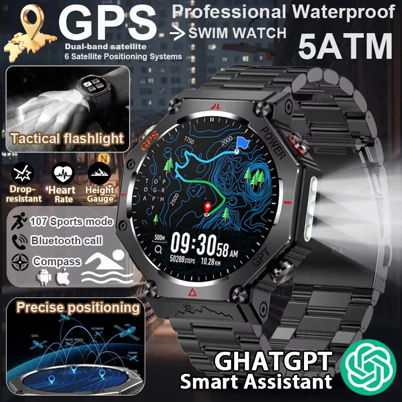 2025 For HUAIWE Military Outdoor GPS Sports Smart Watch Men 1.39" 5ATM Waterproof 530mAh ChatGPT AI Assistant Compass Smartwatch
