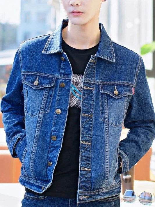 Men's Denim Jacket Short Casual Slim Black Male Jean Coats