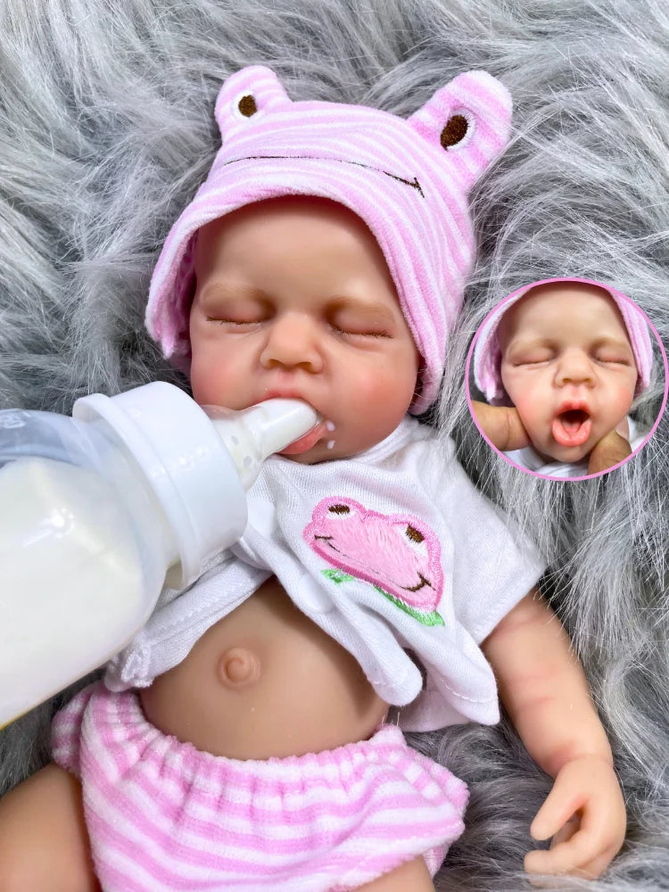 13-Inch Can Open Mouth LouLou Full Solid Silicone Reborn Baby Doll Girl or Boy Washable Stress-relieving Doll Toy Christmas Gift