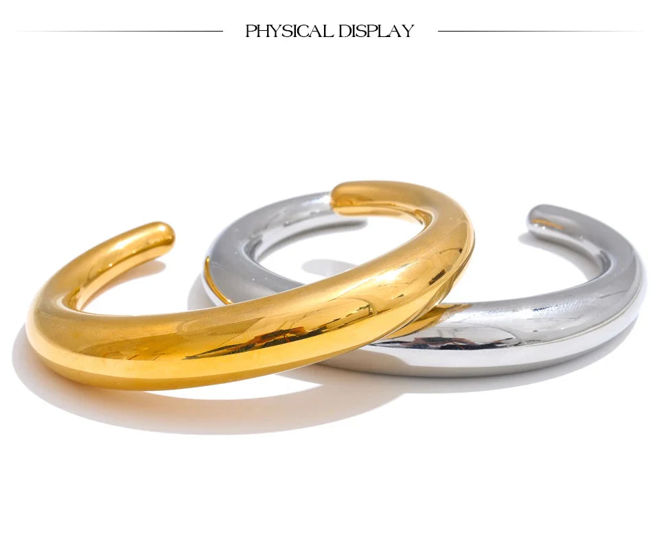 Yhpup 62mm Stainless Steel Smooth Expensive Chunky Cuff Open Bracelet Bangle Statement Texture High Quality Jewelry Gift