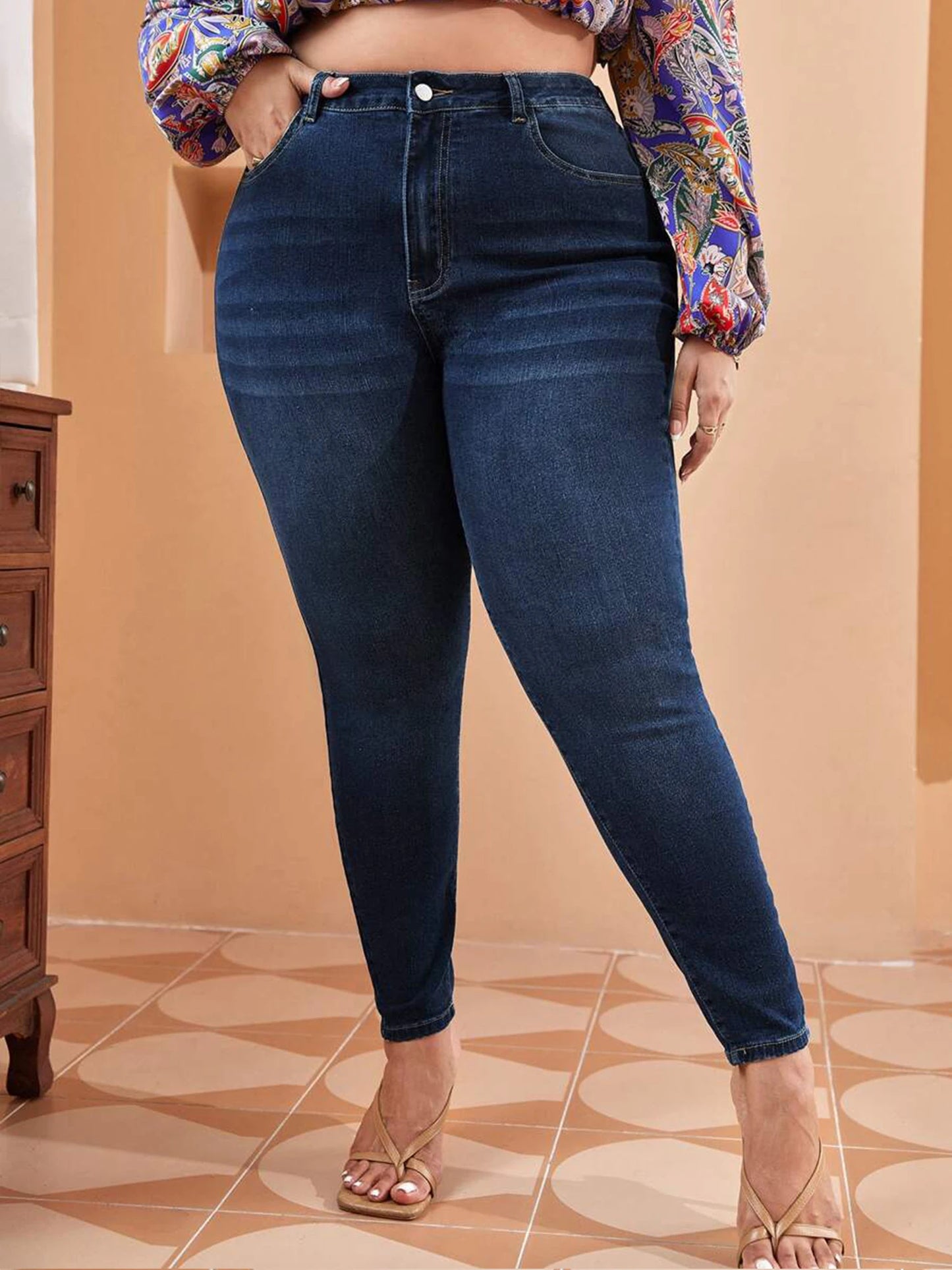Plus Size Skinny Jeans For Women High Waist Stretch Denim Trousers Mom Jeans