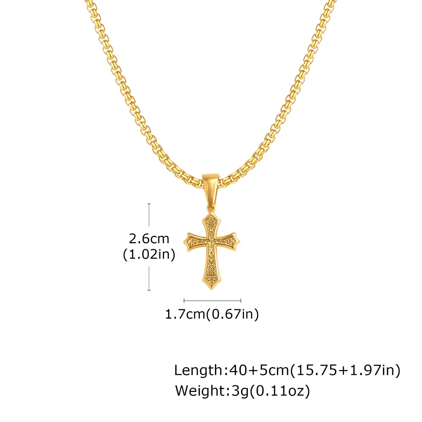 Hip Hop Cross Necklace for Men Women,50/55/60cm Stainless Steel Chic Cross Pendant,Christian Classic Jewelry Gifts