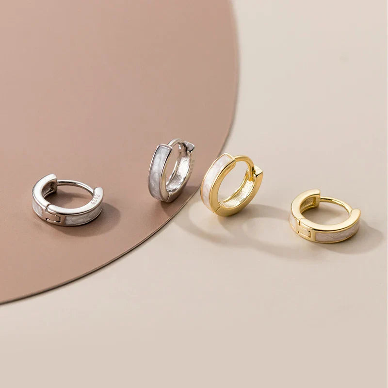 WANTME 925 Sterling Silver Fashion Simple White Enamel Huggies Ear Hoop Earrings for Women Classic Gothic Punk Men Loop Jewelry