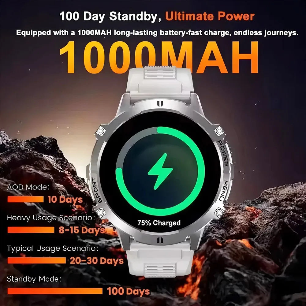 T-Rex 3 Military Grade 1000mAh Battery Smart Watch 10ATM Waterproof GPS Compass Altimeter Call AMOLED Men Swim Sports Smartwatch