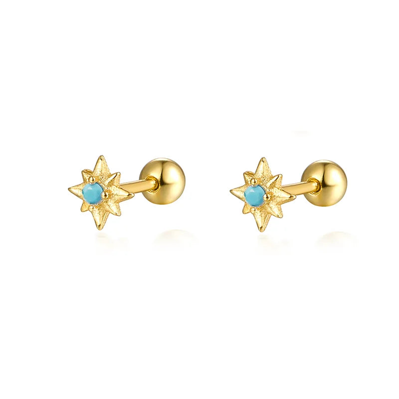 WANTME 925 Sterling Silver Fashion Love Butterfly Romantic Star Crown Screw Stud Earrings for Women Ear Bone Piercing Jewelry