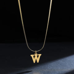 Gold Plated Stainless Steel Pendant Necklace for Women Snake Chain Initial Letter