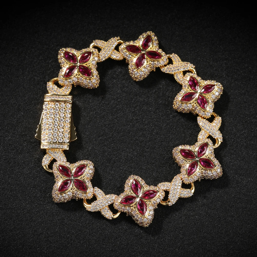 UWIN Iced Baby Blue Baguettecz Floral Infinity Bracelets for Women Men Cubic Zirconia Cuban Link Chain Anklets Fashion Jewelry