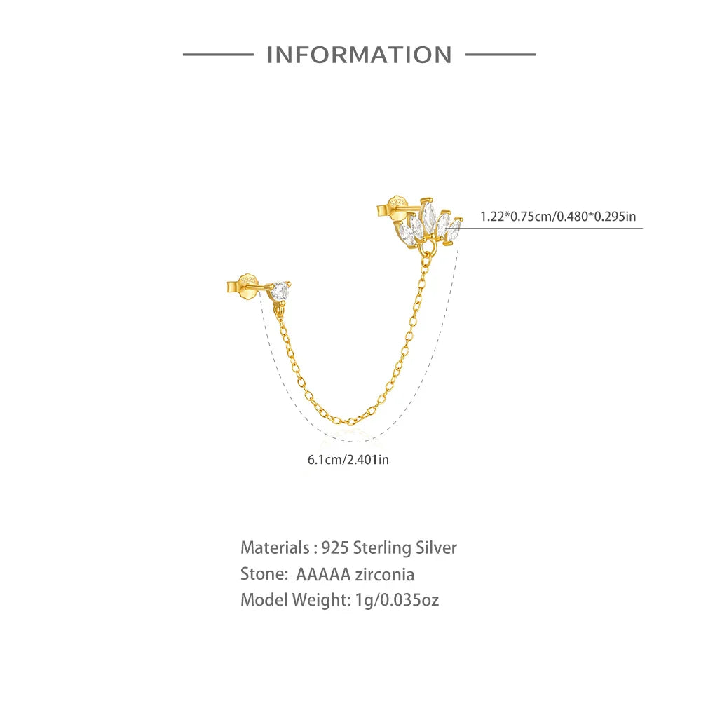 CANNER 1PC 925 Sterling Silver Horse Eye Chain Tassel Zircon Drop Earrings For Women Ins Minimalism Geometric Earrings Gift