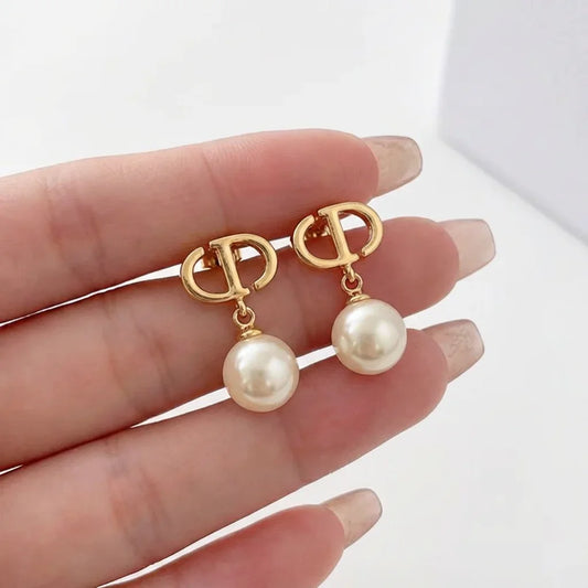 Chic Gold-Tone Double-Loop Pearl Drop Earrings for Women - Elegant Dangle Jewelry for Wedding, Office & Daily Wear | Hypoallerge