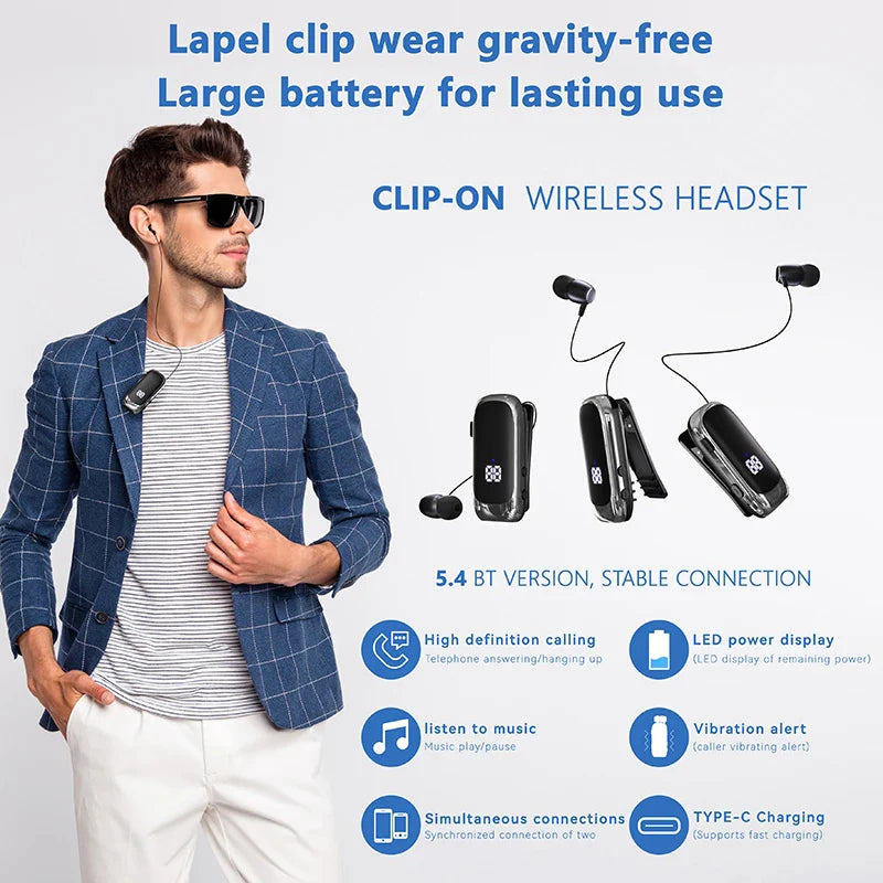 K88 Lavalier Business Bluetooth 5.4 Headphone Talk/Music Time 20 Hours,LED Digital Display,Noice Cancelling Wireless Earphones