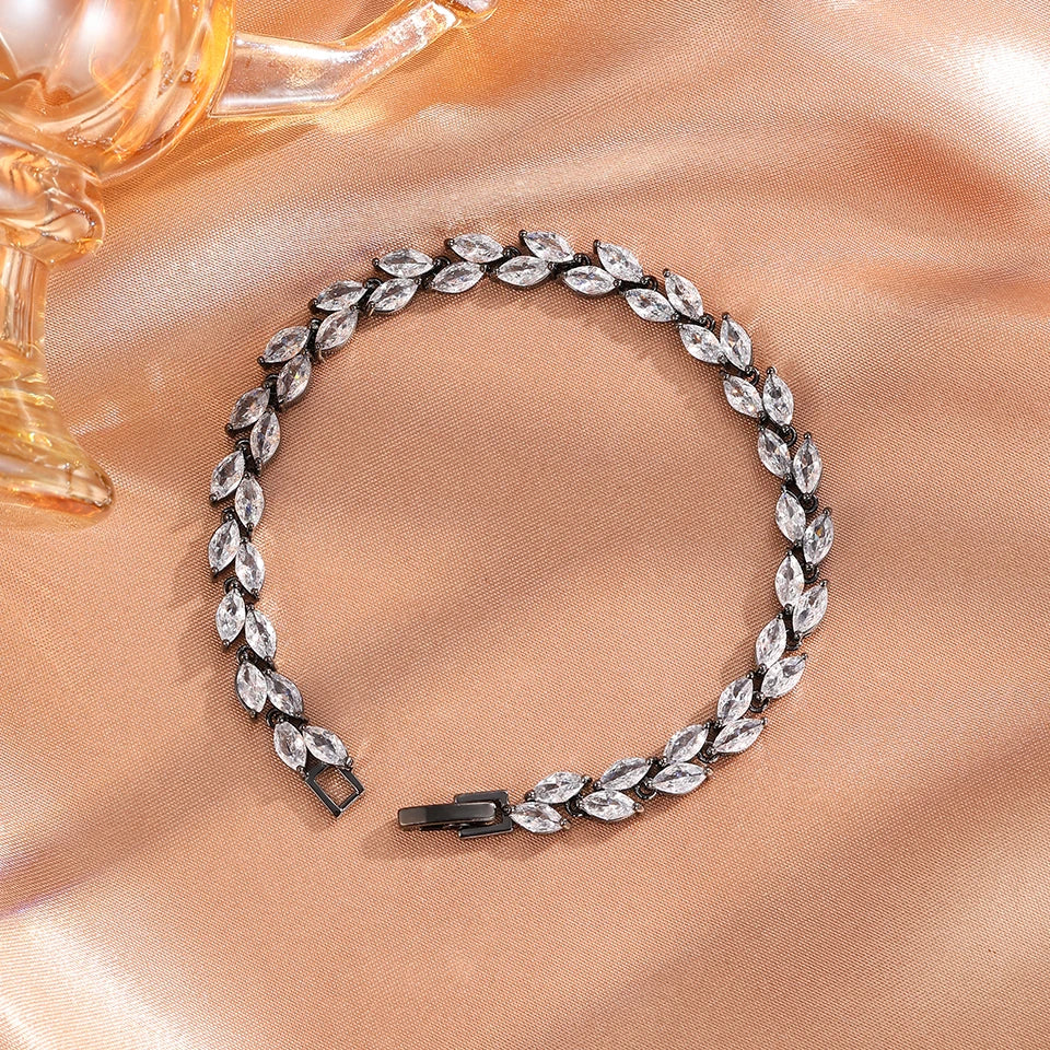 ZAKOL Fashion White Leaf Bracelets Bangles for Women Shinny Marquise Cut Cubic Zirconia Bridal Wedding Party Jewelry BP061