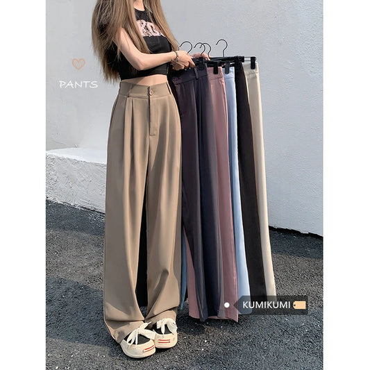 Women Suit Pants Elastic Waist Slimming Casual Pants Autumn Loose Wide Leg Pants