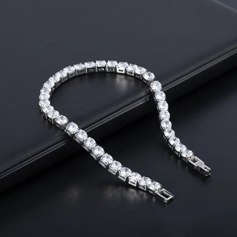 Luxury Hiphop Iced Out  4mm Cubic Zirconia Crystal Tennis Bracelets For Women Men Gold Color Silver Color Bracelet Chain Jewelry
