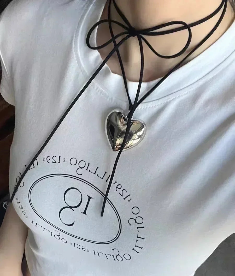 LATS New Heart Pendant Necklace for Women Men 85CM Adjustable Pull-out Sweater Chain Fashion Jewelry Accessory Gift