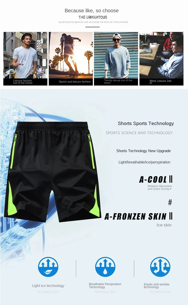 Hot Men's Casual Fashion Knitted Ice Silk Sports Shorts Loose Size Fashion Trendy Air Conditioned Pants