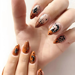 24Pcs Halloween False Nails with Almond Head Design Mid-length French Fake Nails