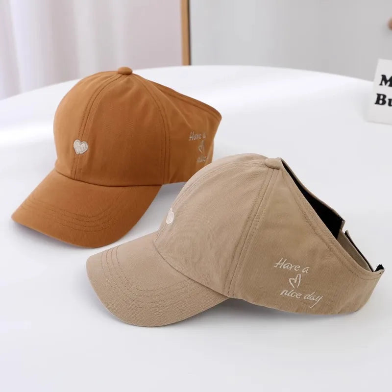 Kids Baseball Caps for Boys Girls Sun Hat Love Heart Hollow High Ponytail Caps Children Adjustable Baseball Caps for 4-12 Years