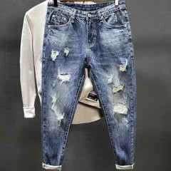 Torn Mens Cowboy Pants with Print Ripped Broken Holes Graphic Trousers