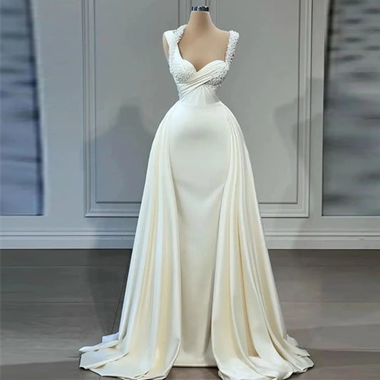 White Bridesmaid Dresses: Wedding Dresses For Woman Square Neck Satin Bridal Gown