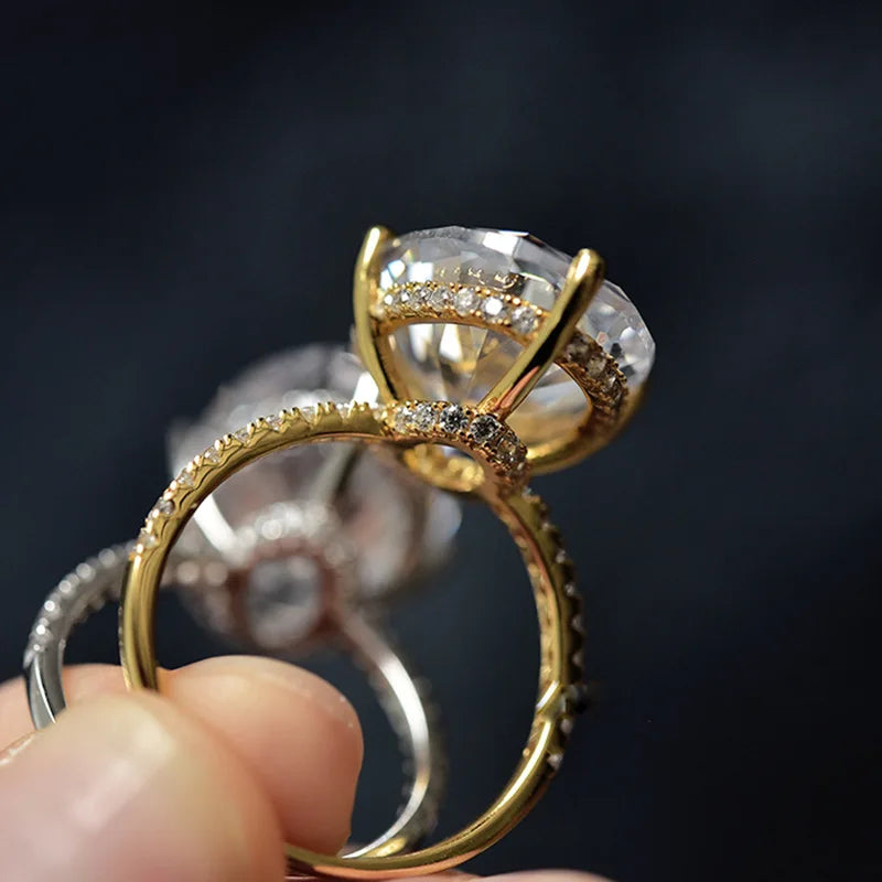 Luxury 10ct Lab Diamond Ring 100% Real 925 Sterling Silver Engagement Wedding Band Rings for Women Men Promise Jewelry