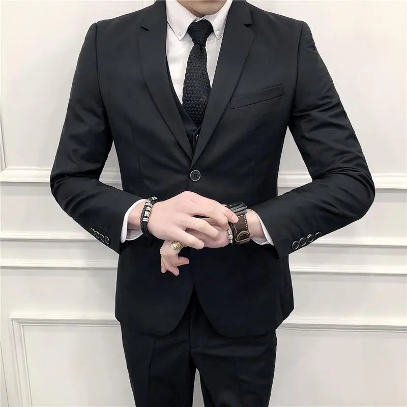 Men's Business Casual (suit + Vest + Trousers) Solid Color Fashion
