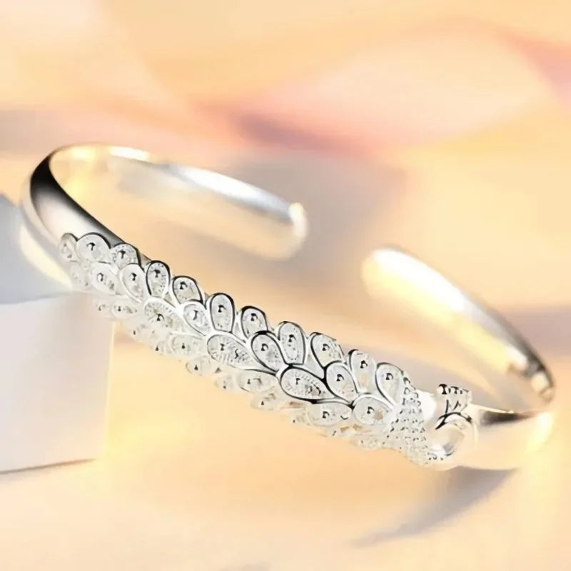 925 Sterling Silver Peacock Opening Screen Bracelet For Women Luxury Designer Texture Open Bracelets Party Original Jewelry Gift