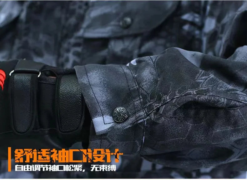 Outdoor Uniform Men's Soft Tracksuit Suit Black Python Pattern Wear-resistant Overalls Labor Insurance Cloth