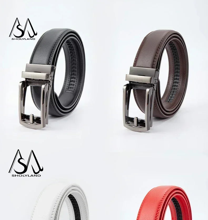 New Trendy Fashion Versatile Leather Men's Belt Alloy Automatic Buckle Two-layer Cowhide Classic Business Versatile Men's Belt