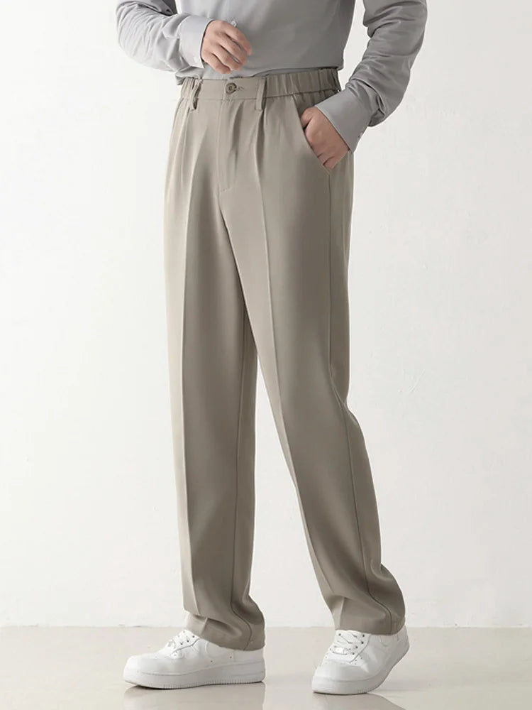 Spring Autumn Casual Pants Men Korean Fashion Stretched Polyester Loose Draped